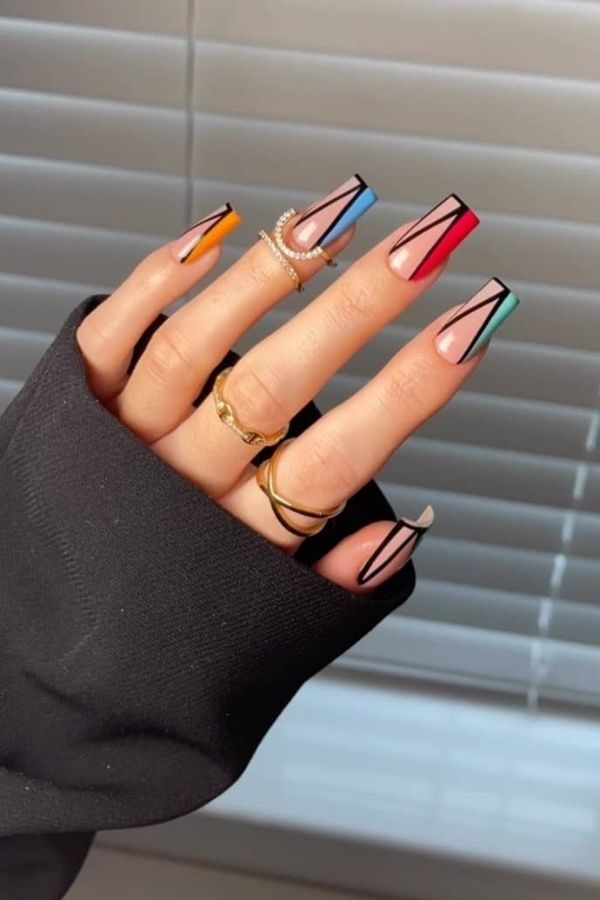 Block-Color Neon Vacation Nails For July