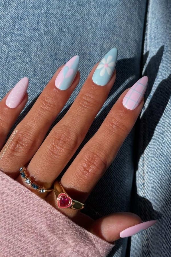 Blue Pink Combo July Nail Looks