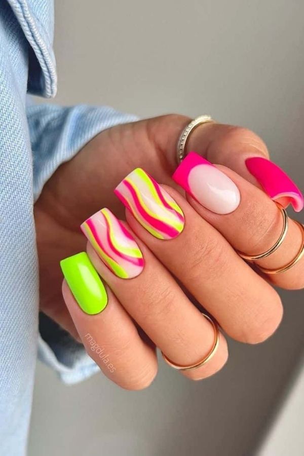 Electric Neon Light up July Nails