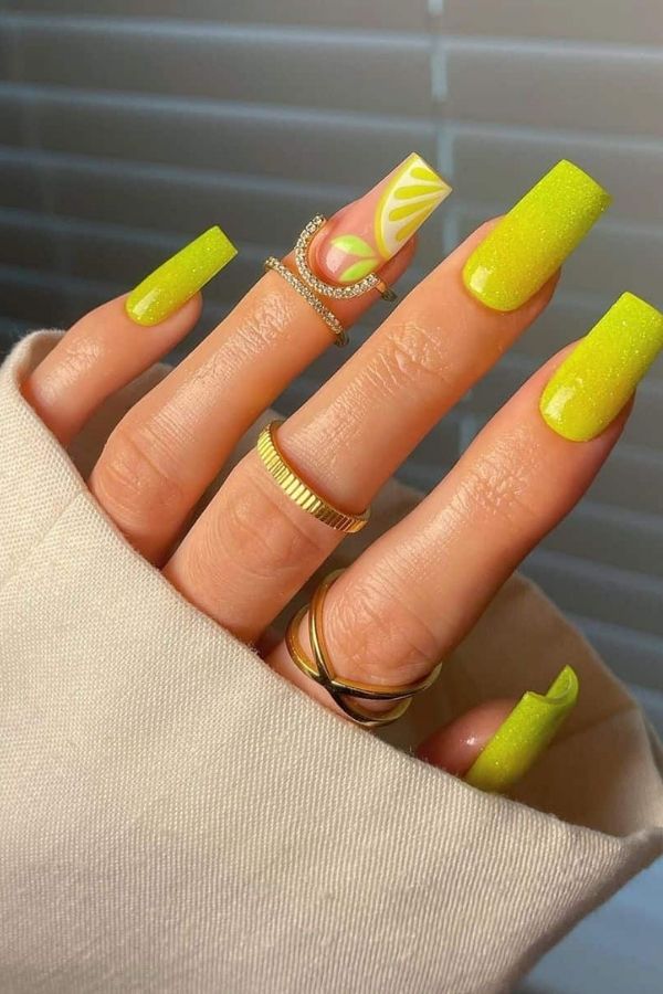 Glittery Lemon Bliss July Nails