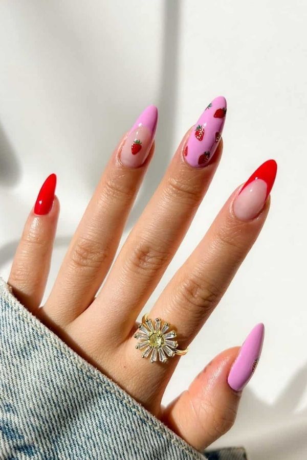 Insanely Cute Strawberry Nails For July