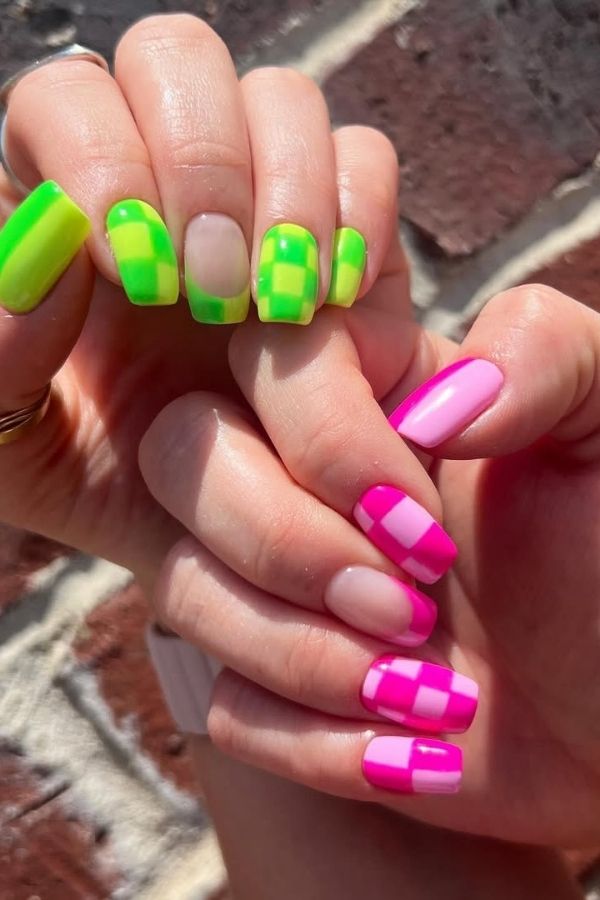 Neon Green and Pink Nails