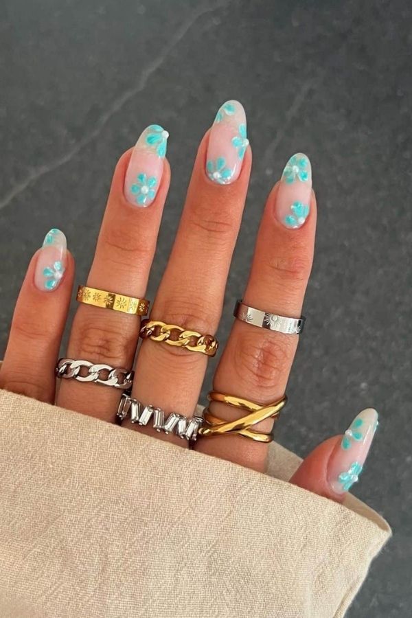 Pearl Flower July Nails For Warm Weather