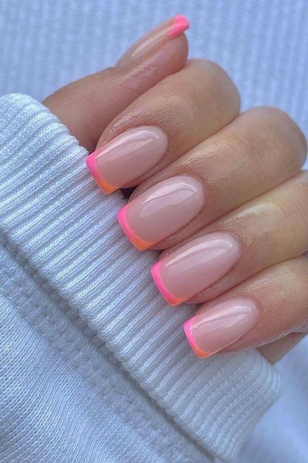 Pink & Orange French Ombre Tips