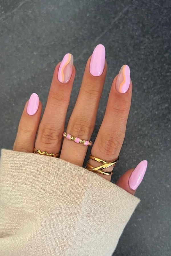 Pink Peach Swirls Soft Nails For July