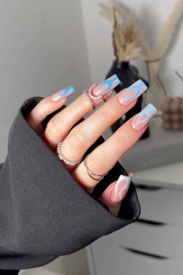 Sizzling Icy Blue Flames Nails For July