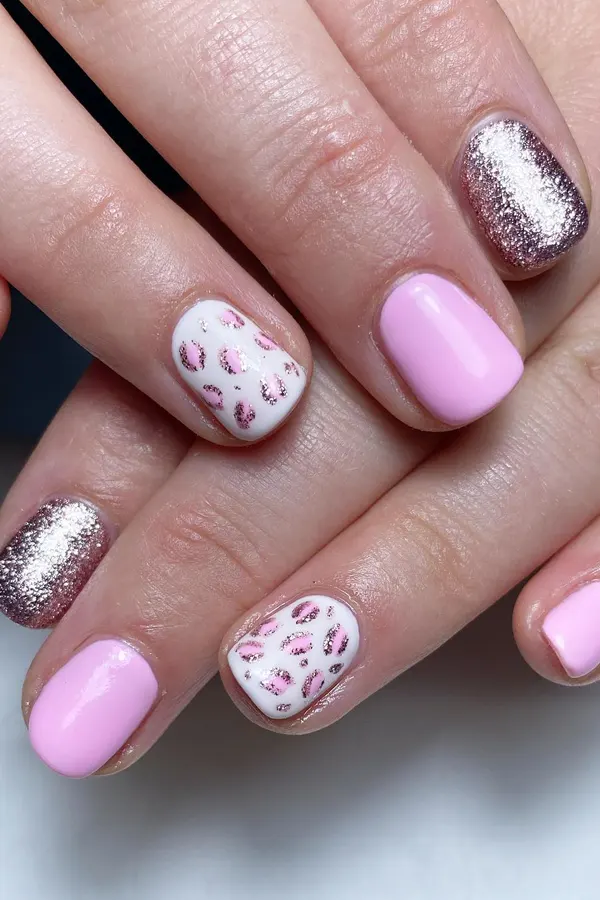 Solid Pink and Glittery Nails