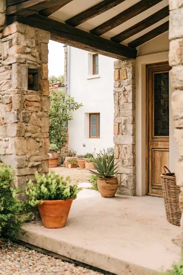 Stone Porch Rustic Entryway