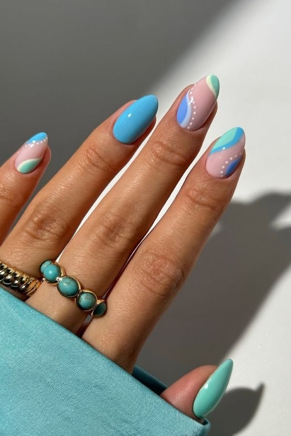 Turquoise Swirl Nail Art
