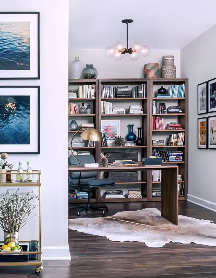 Alcove Office with Bookshelf Backdrop