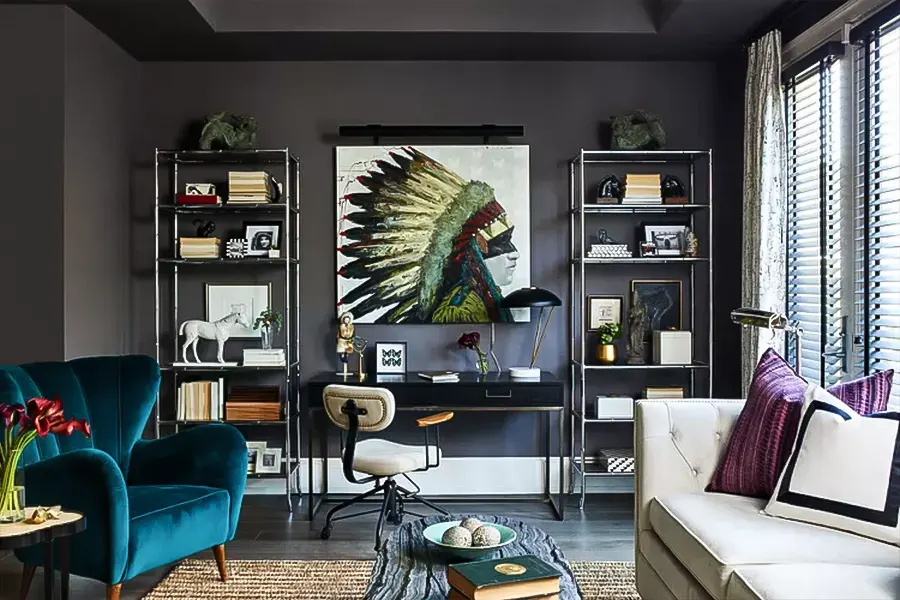 Art-Focused Living Room Office Wall
