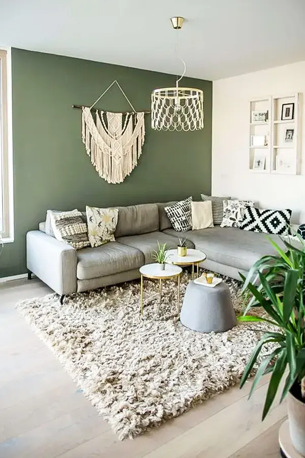 Boho Living Room With Green Accents