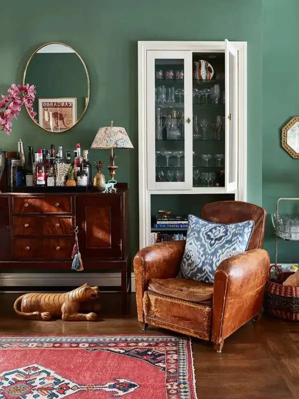 Bold Green Living Room With Luxe Touches