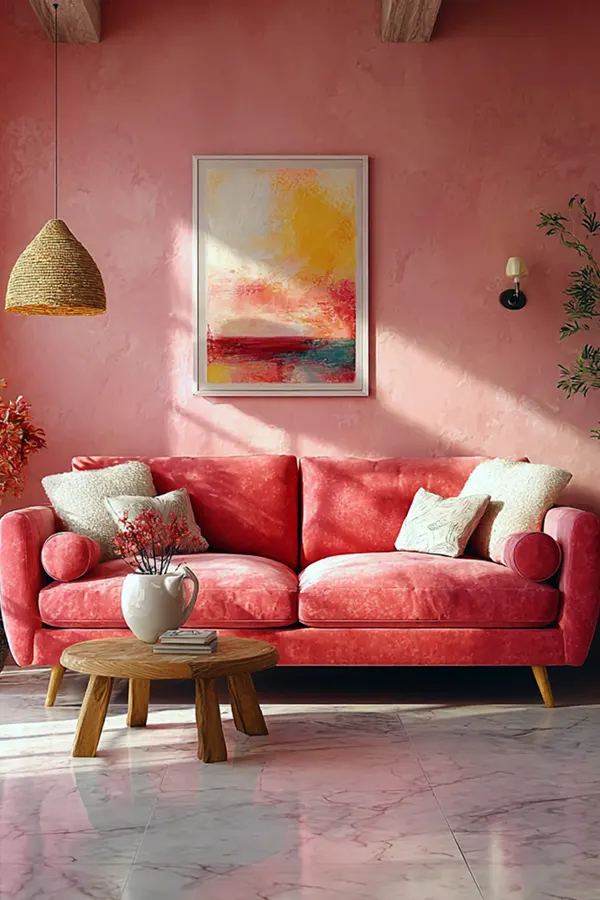 Bold Monochromatic Pink Living Room