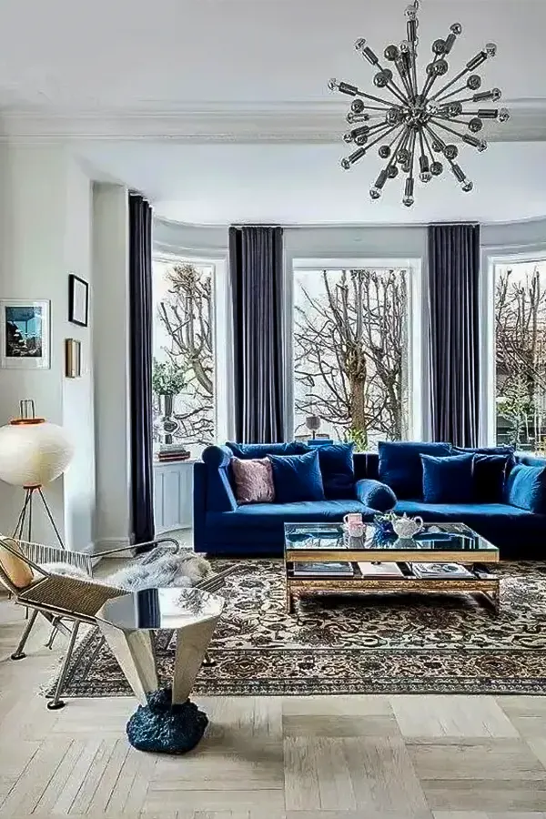 Bright Blue White Living Room Style
