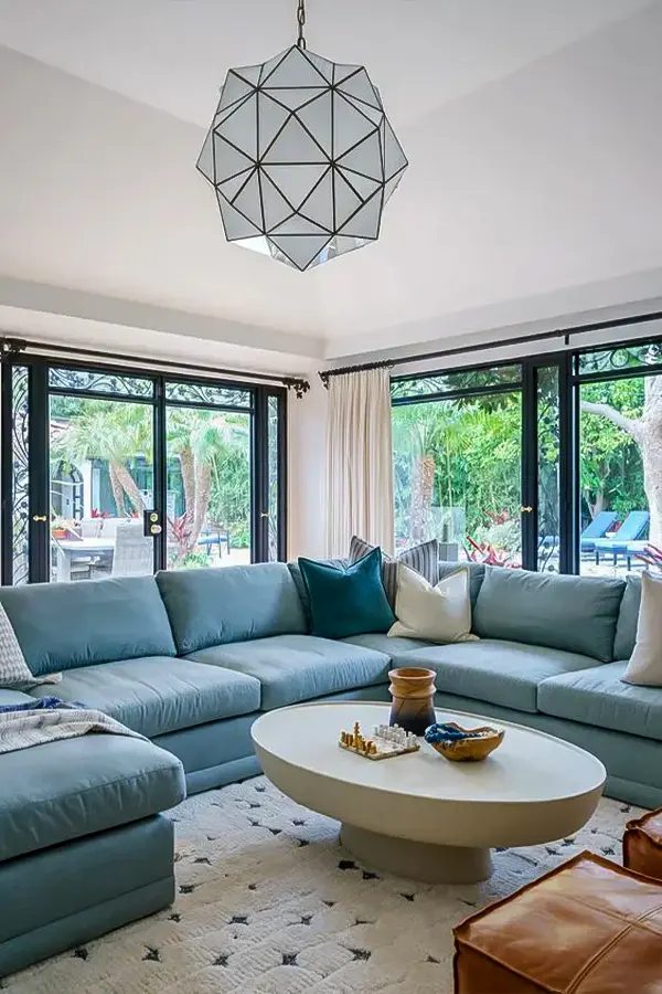Bright Coastal Blue White Living Room