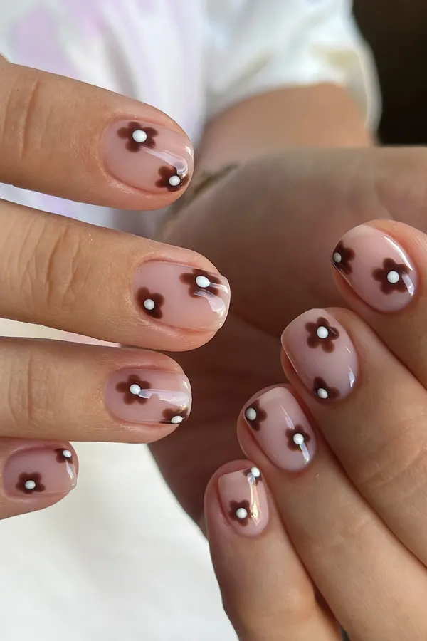 Brown Flower Nails