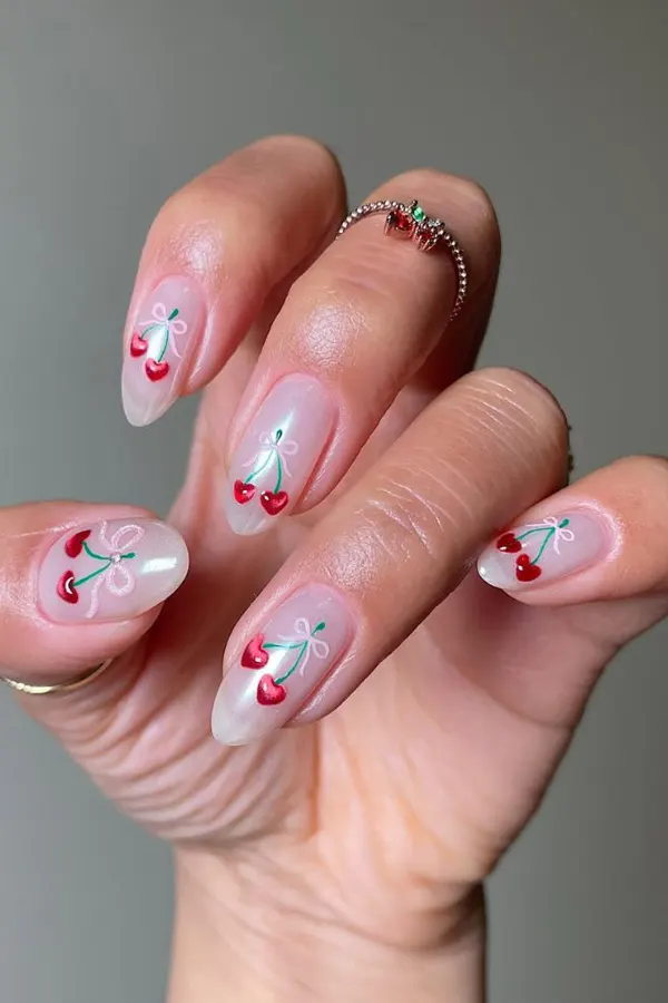 Heart Cherry Bouquet Nails