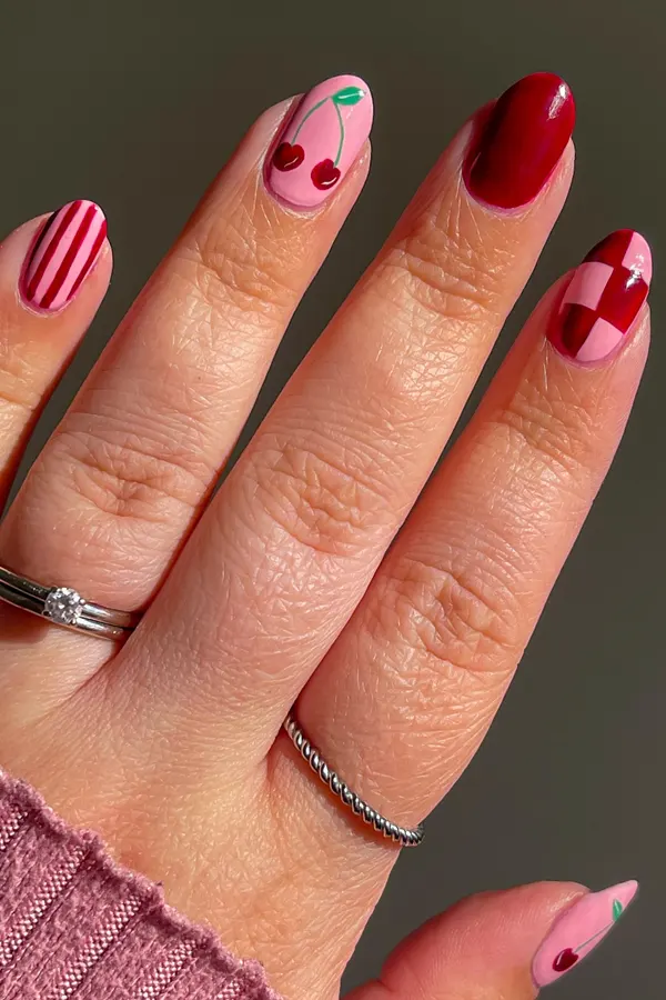 Cherry Valentines Day Nails