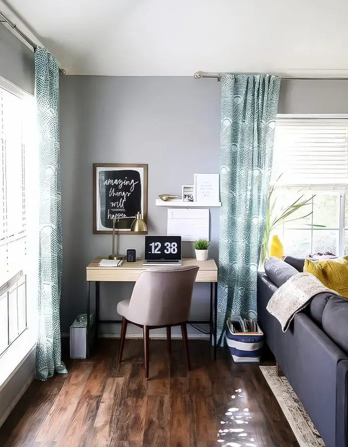 Chic Office Nook Behind Sofa