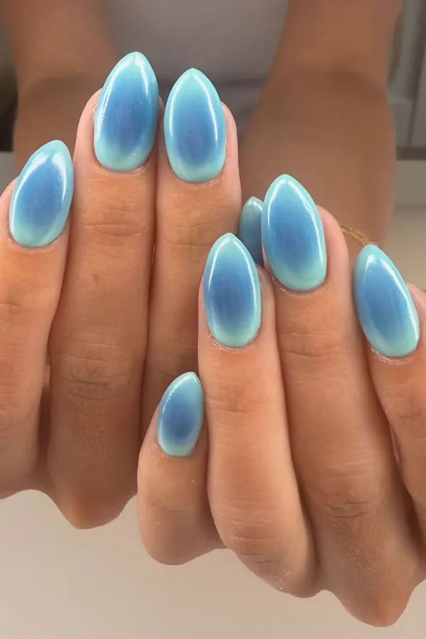 Chrome Blue Summer Nails
