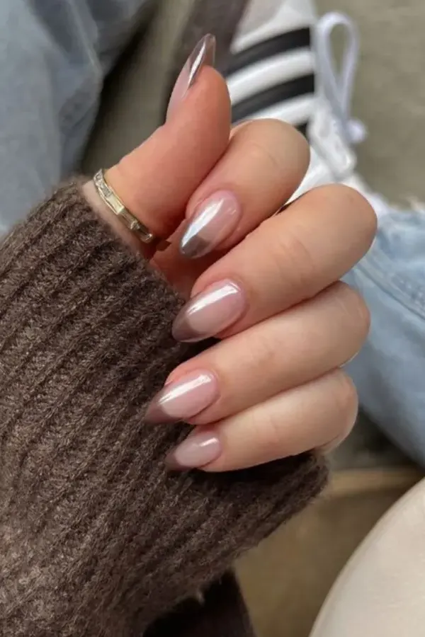 Chrome-Tipped Coffee Nails