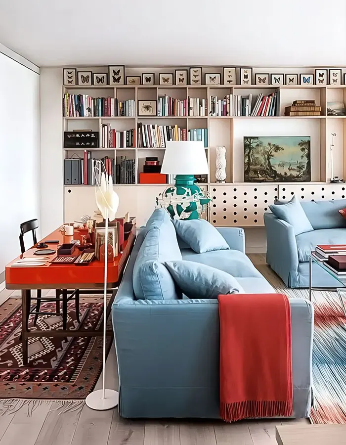 Colorful Living Room Office Setup
