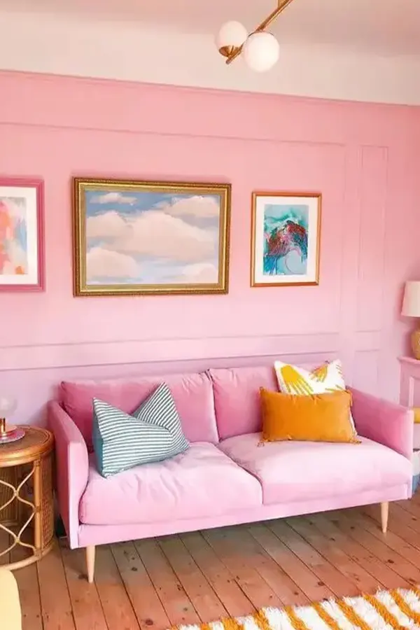 Colorful Pink Living Room With Bold Decor