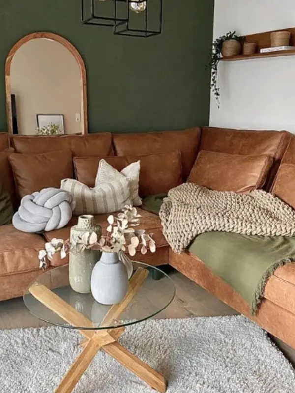 Cozy Living Room With Sage And Leather