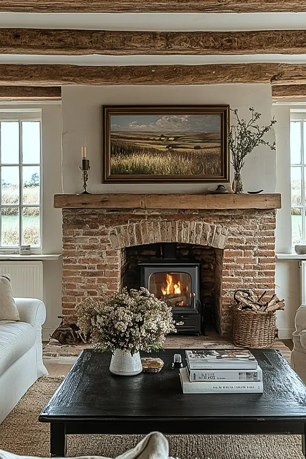 Cozy Living Room with Brick Fireplace