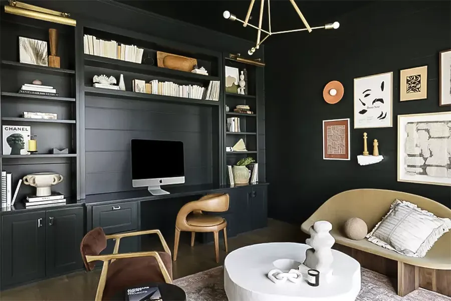 Dark Built-In Office Wall Design