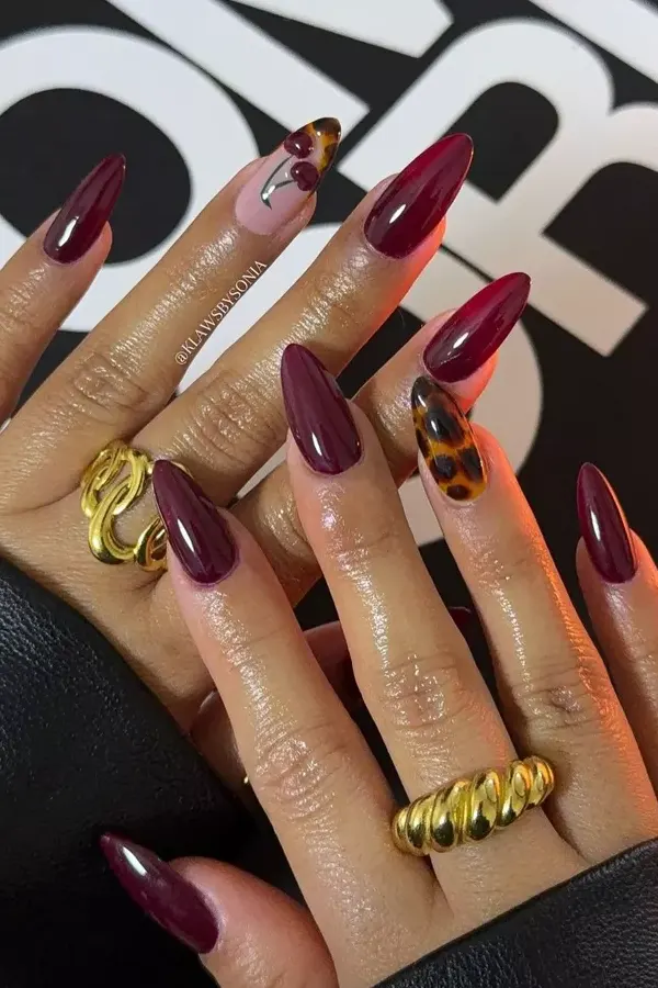 Deep Cherry Accent Nails