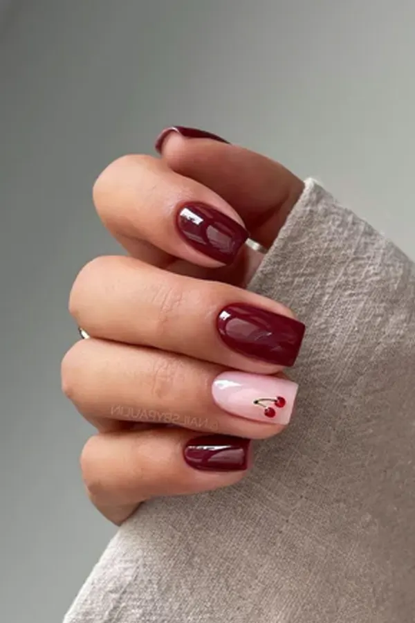 Deep Cherry Manicure Design