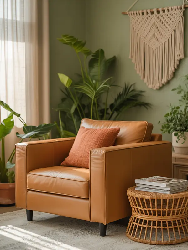 Desert Toned Living Room With Green