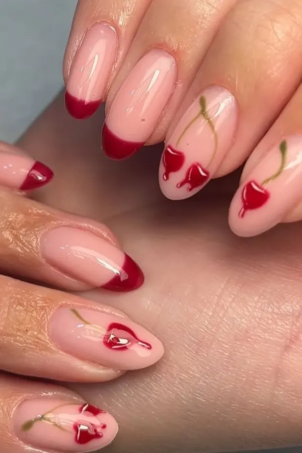 Dipping Cherry Nails Design