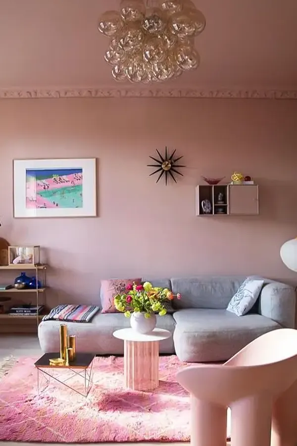 Dusty Pink Living Room With Modern Accents