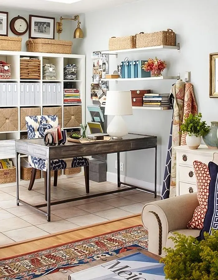 Eclectic Living Room Office with Bold Style