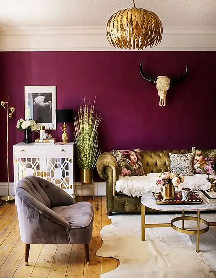 Eclectic Living Room With Purple Flair