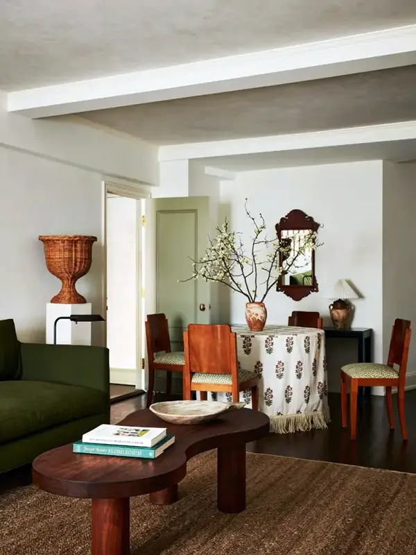 Eclectic Room With Green And Wood