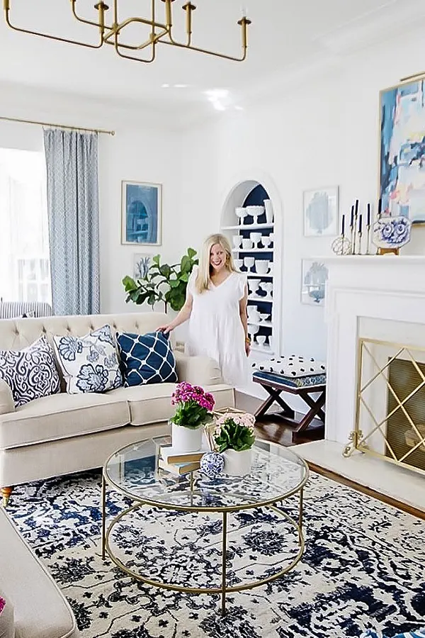 Elegant Coastal Blue White Living Room