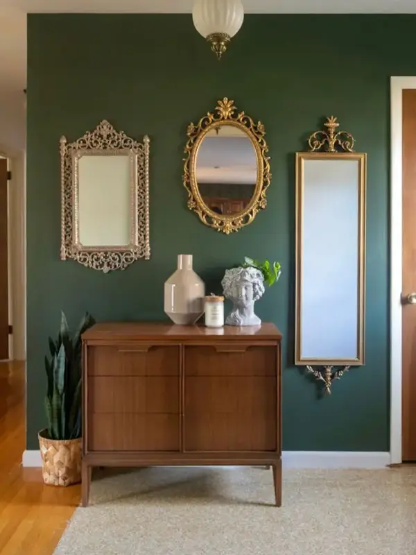 Elegant Living Room With Dark Green And Gold