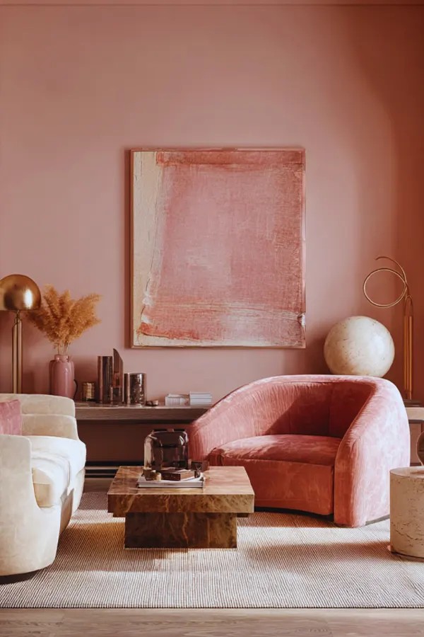 Elegant Pink Living Room With Earthy Tones