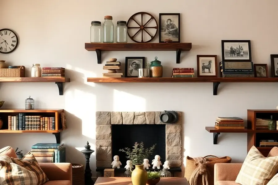 Farmhouse Charm With Rustic Shelves