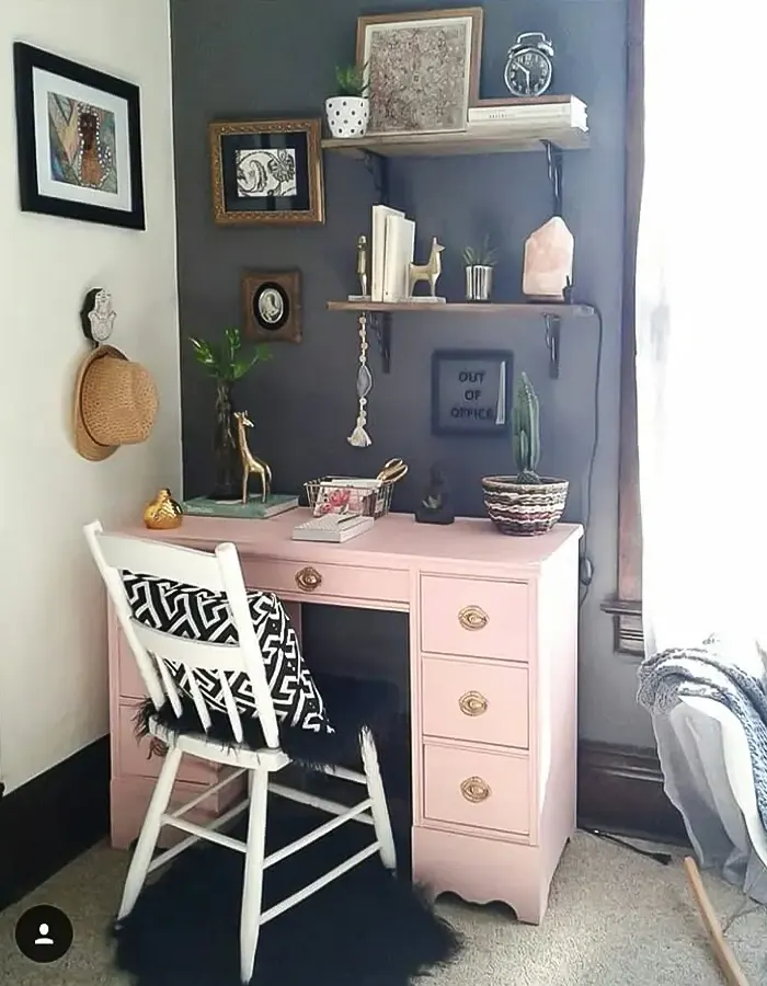 Feminine Corner Office in Living Room