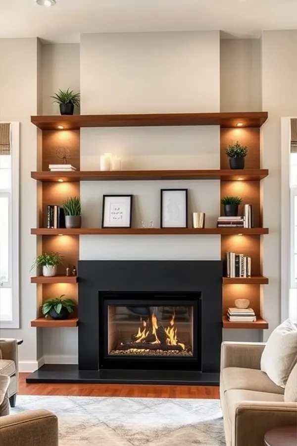 Fireplace Shelves With Built-In Style