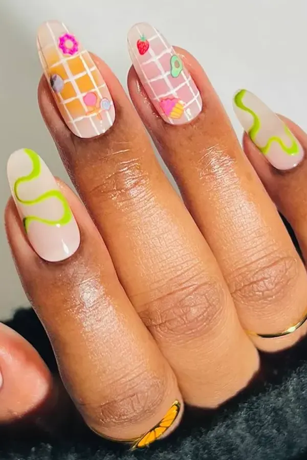 Fruity Checkered Nails