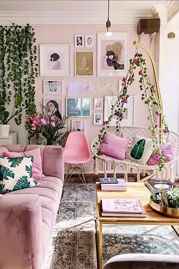 Girlish Pink Living Room With Playful Charm