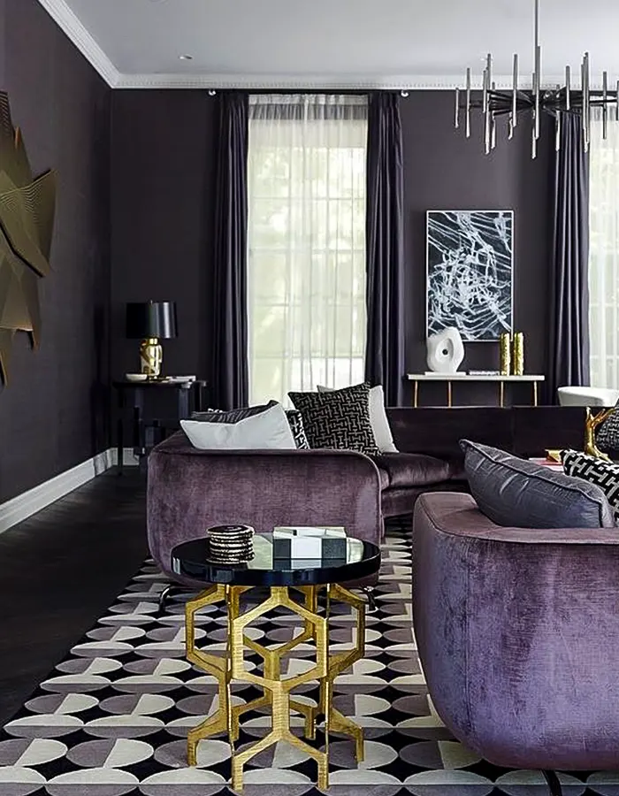 Glam Living Room With Purple Style