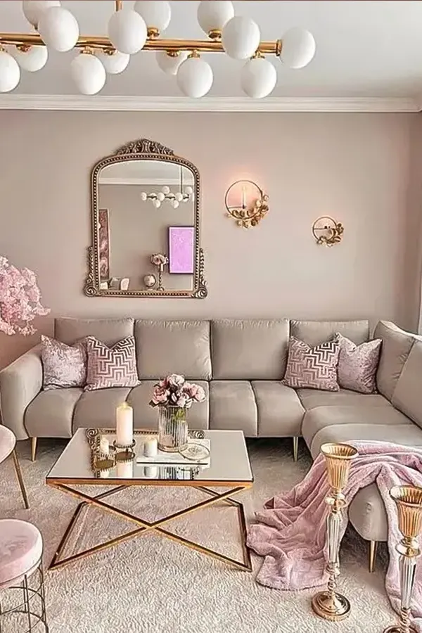 Glam Pink Living Room With Matching Decor