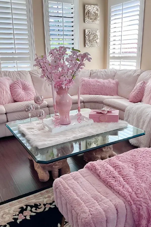 Glamorous Pink Living Room With Feminine Touches